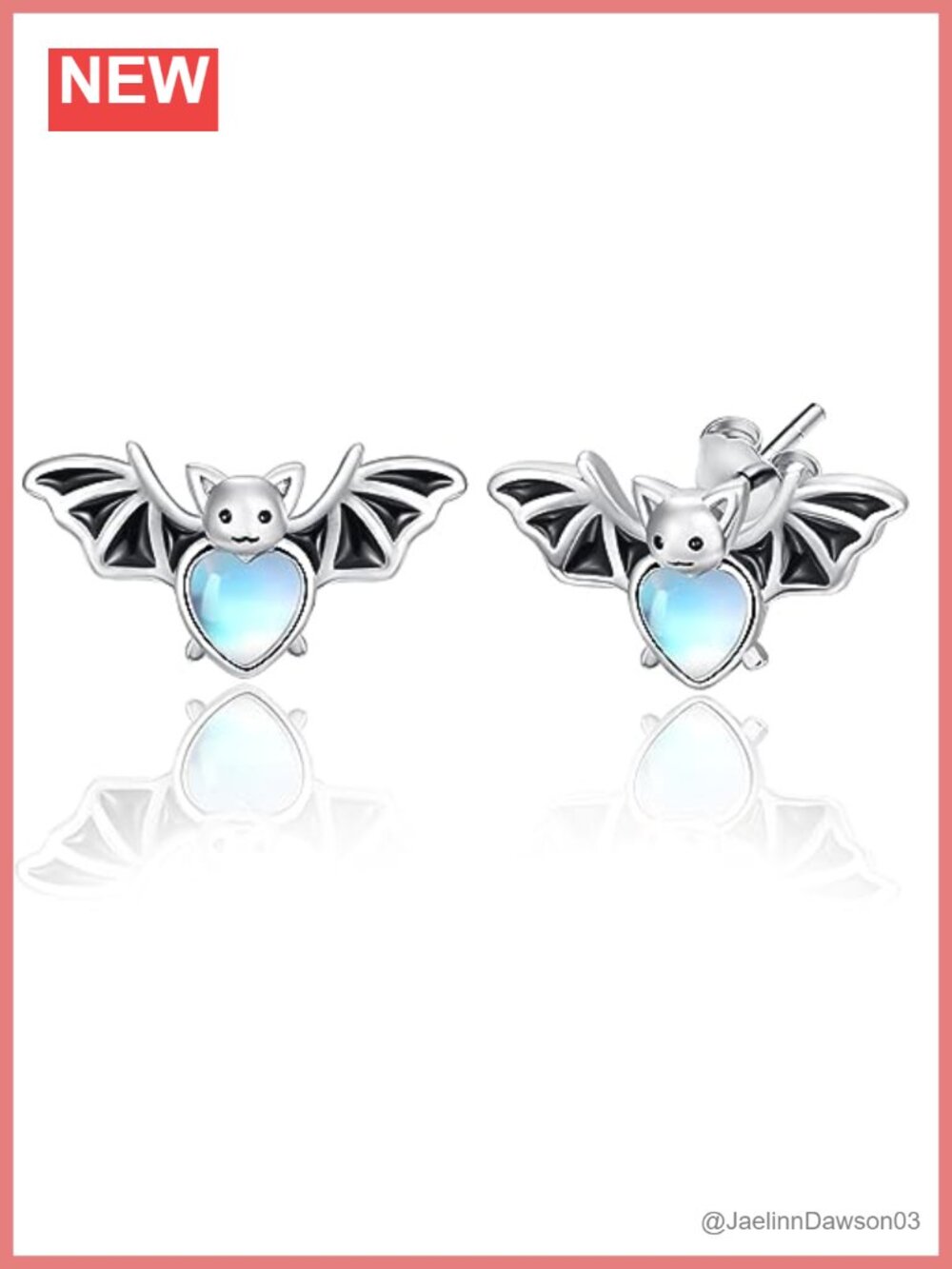 Sterling Silver Moonstone Bat Stud Earrings Hypoallergenic Sensitive Ears Gift